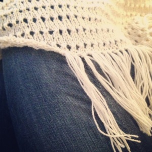 custom poncho getting it's fringe, full pictures to come.